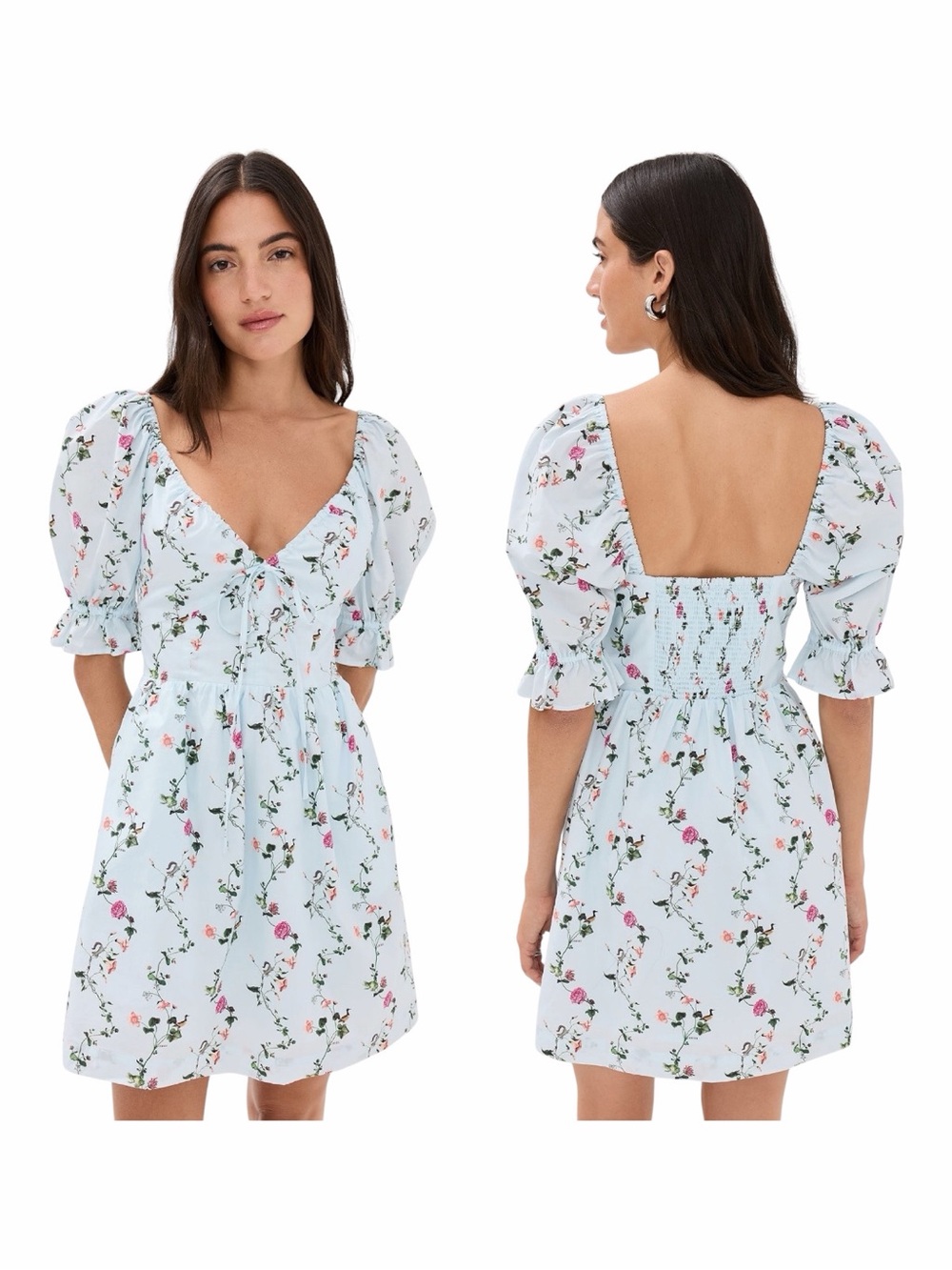 HILL HOUSE HOME The Ophelia 100% Cotton Mini Dress In Pond Floral. Size XL.